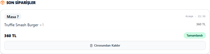Sipariş durumu — tamamlanan sipariş özeti