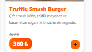 Menüde güncel fiyat — Truffle Smash Burger indirimli ürün kartı